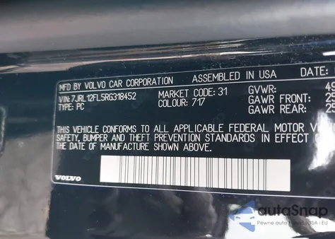 2024 Volvo S60 B5 Plus Dark Theme из США, поврежденный, VIN 7JRL12FL5RG318452